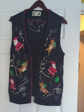 Epica Navy Embroidered Holiday Vest